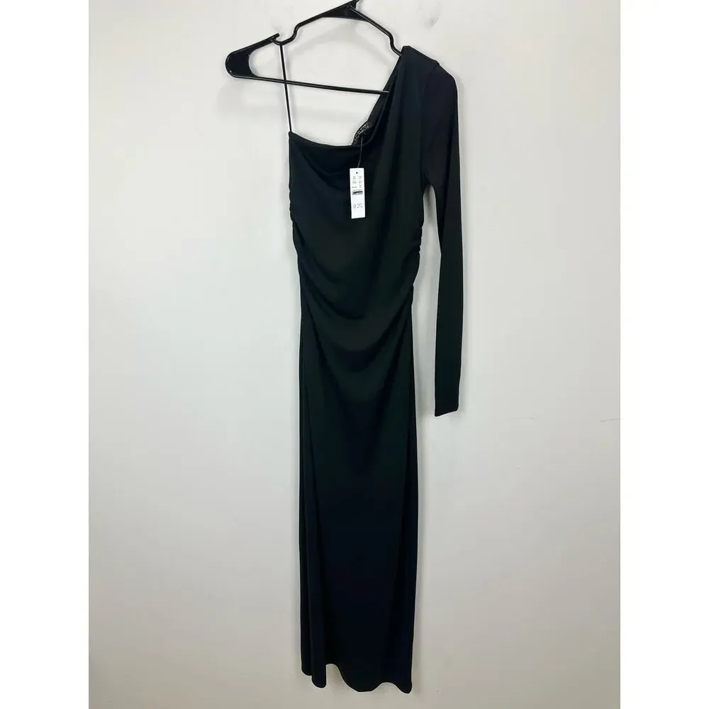 J.Crew One Shoulder Dress Jersey Knit Crepe Draped Ruched Long Black XS NWT